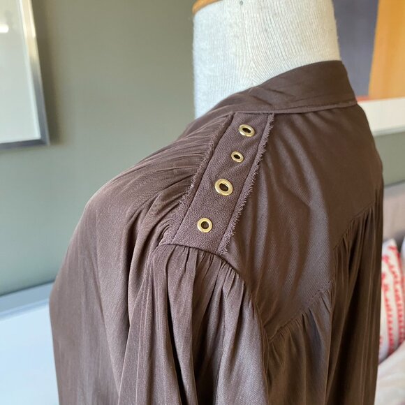 CHICO’s Brown Ring Trim Top Batwing 3/4 Sleeve Top Blouse Chico's Sz 0  - Z2362 - Picture 11 of 12